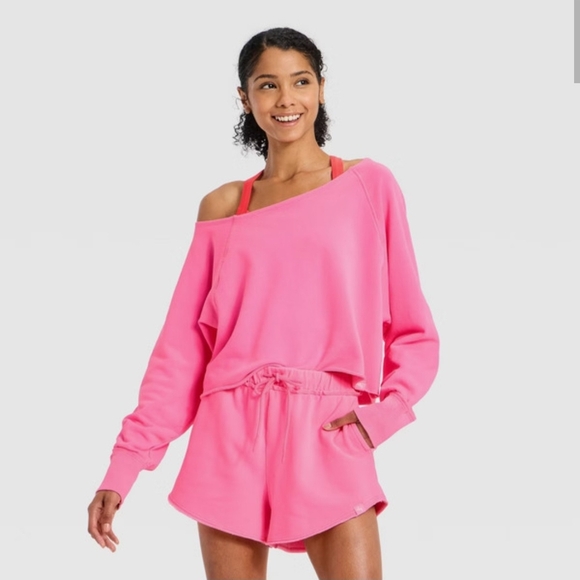 JoyLab Tops - JoyLab Women's French Terry Off-The- Shoulder Sweatshirt Pink